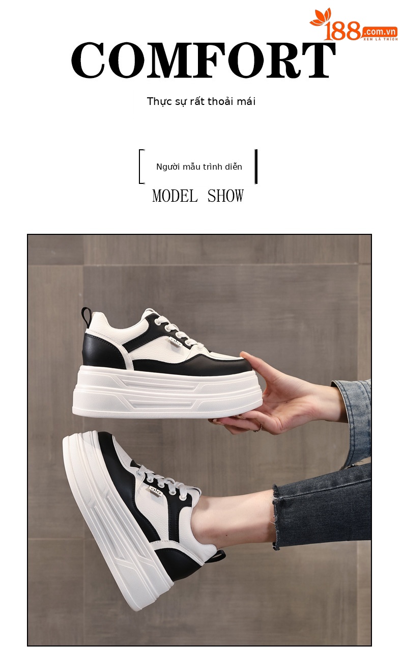 Giày sneaker nữ đế dày tăng chiều cao 8 cm phong cách platform — đen chi tiết 11