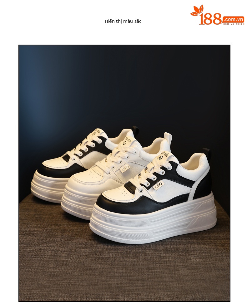 Giày sneaker nữ đế dày tăng chiều cao 8 cm phong cách platform — đen chi tiết 18