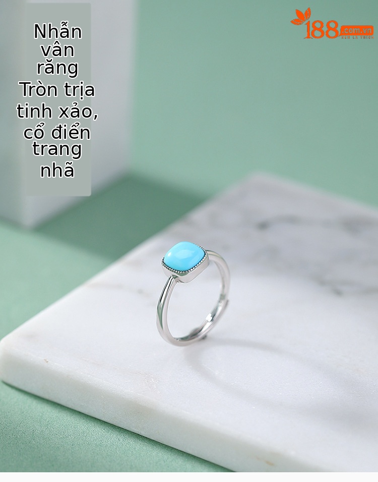 Nhẫn bạc S925 màu ngọc lam họa tiết hình khối đường, phong cách hình học tối giản — một mảnh chi tiết 1
