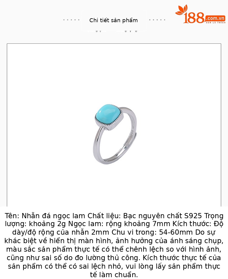 Nhẫn bạc S925 màu ngọc lam họa tiết hình khối đường, phong cách hình học tối giản — một mảnh chi tiết 2