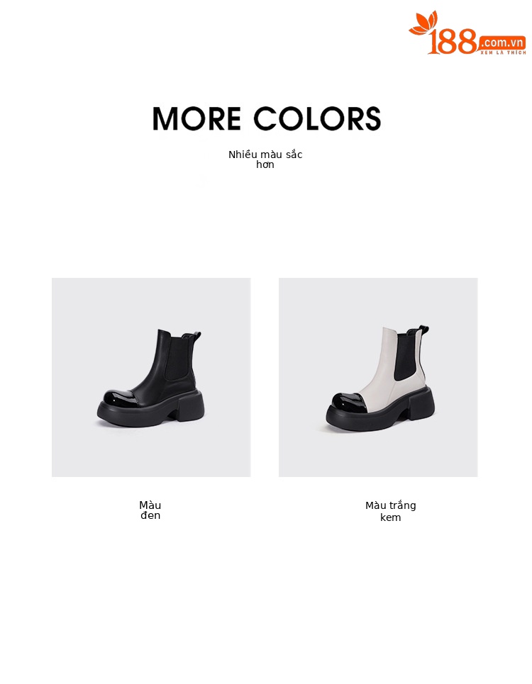 Giày boot Chelsea da thật cổ ngắn phối màu thu đông 2025, gót 6cm đế dày — đen, Màu trắng nhạt chi tiết 4