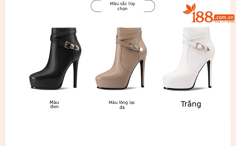 Boot nữ da thật mũi tròn siêu cao gót đế dày platform dây kéo bên hông màu đen — nhung đen chi tiết 1