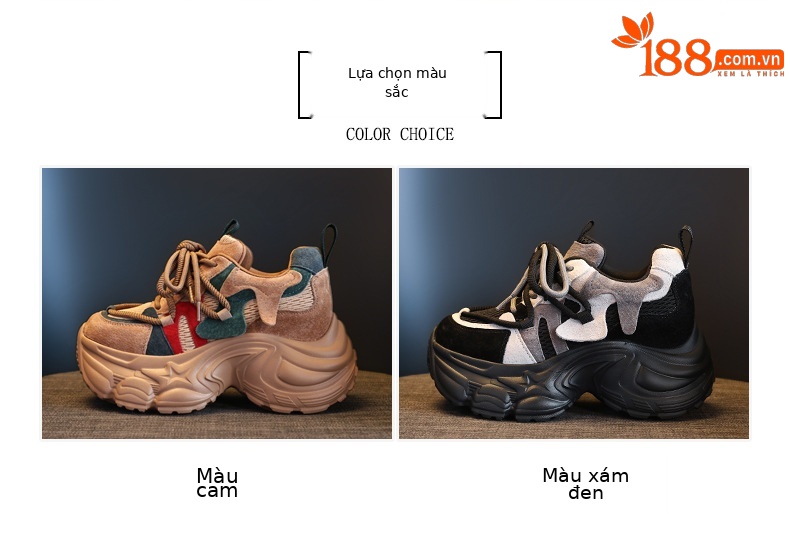 Giày thể thao nữ đế dày lưới thoáng khí, gót 9cm, kiểu dáng mùa hè thu — xám đỏ chi tiết 2