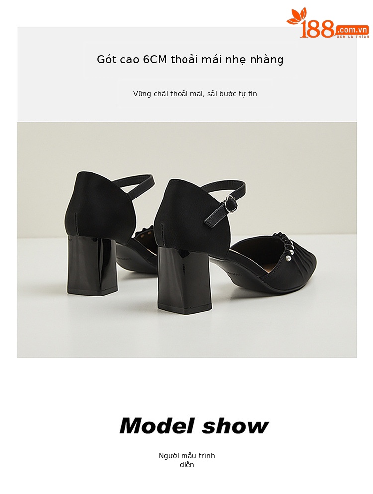 Sandal cao gót nữ quai ngang gót vuông ổn định kiểu Pháp 2025 — 4624102001m màu, 4624102001 màu đen chi tiết 4