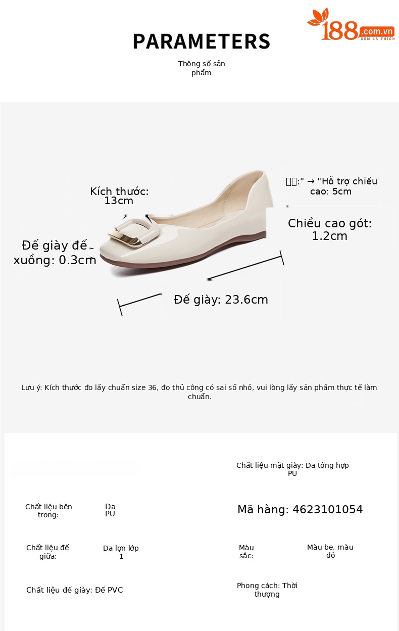 Giày bệt nữ mũi tròn đế bằng phong cách ballet flat – giày da thời trang mùa hè 2025 — Đen 4624101005, Đỏ 4623101054, Đỏ4624101005, Màu be 4623101054 chi tiết 5