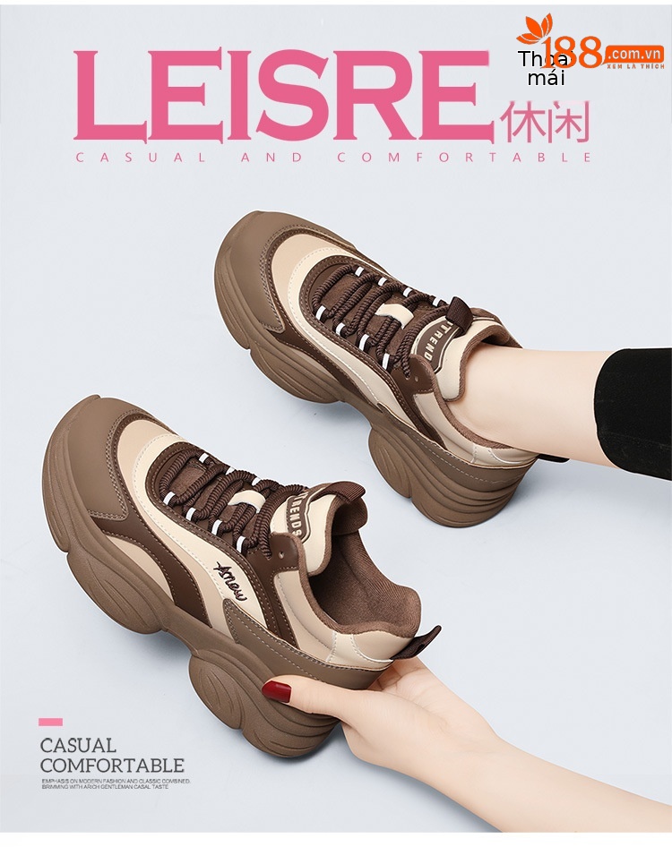 Giày sneaker nữ chunky đế dày thoáng khí mùa hè 2025, gót 5.5 cm — Lớp lót đơn màu be và đen, chiều cao gót 5.5cm, Phong cách thoáng khí của Mika, Mẫu Low Ankle lót đơn màu be và đen, chiều cao gót 5.5cm, Màu be và đen cộng với nhung, chiều cao gót 5.5cm chi tiết 2