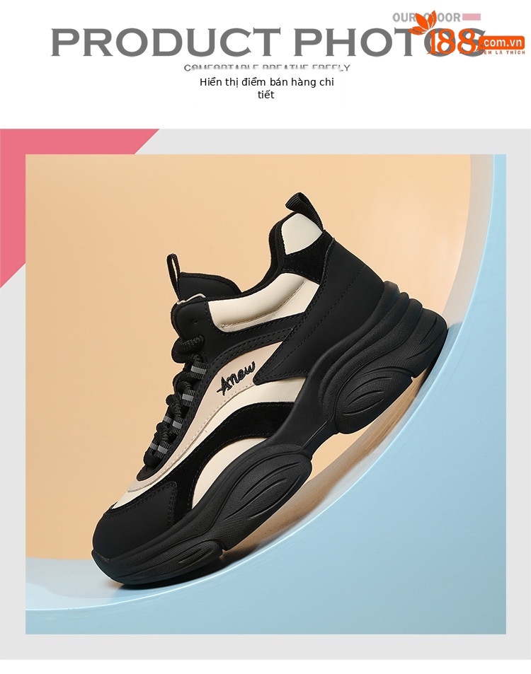 Giày sneaker nữ chunky đế dày thoáng khí mùa hè 2025, gót 5.5 cm — Lớp lót đơn màu be và đen, chiều cao gót 5.5cm, Phong cách thoáng khí của Mika, Mẫu Low Ankle lót đơn màu be và đen, chiều cao gót 5.5cm, Màu be và đen cộng với nhung, chiều cao gót 5.5cm chi tiết 3