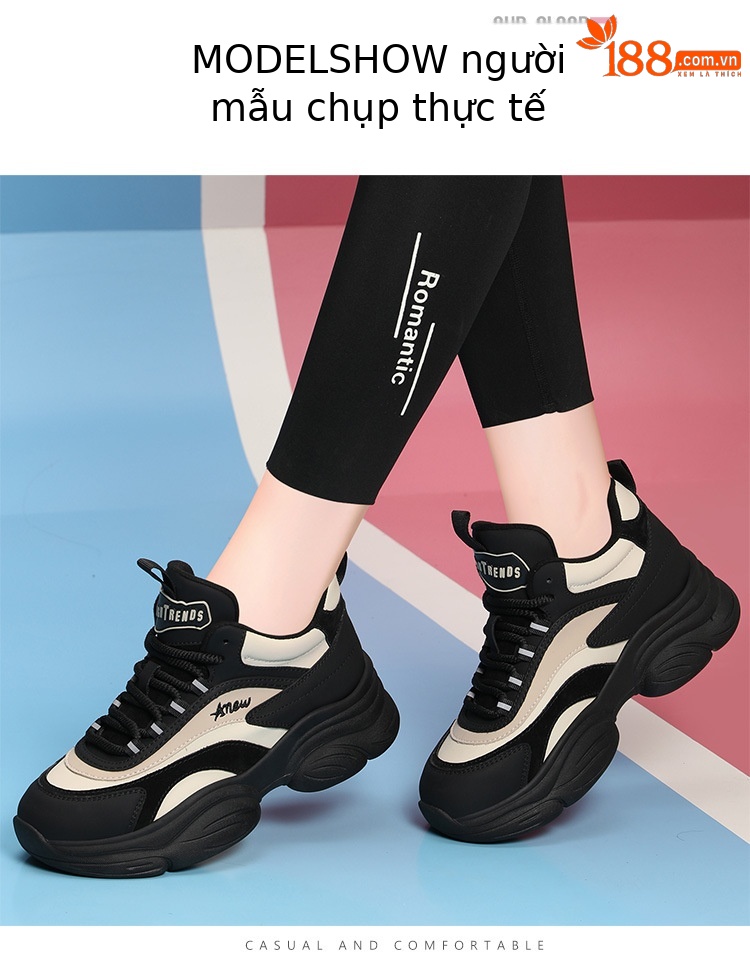 Giày sneaker nữ chunky đế dày thoáng khí mùa hè 2025, gót 5.5 cm — Lớp lót đơn màu be và đen, chiều cao gót 5.5cm, Phong cách thoáng khí của Mika, Mẫu Low Ankle lót đơn màu be và đen, chiều cao gót 5.5cm, Màu be và đen cộng với nhung, chiều cao gót 5.5cm chi tiết 4