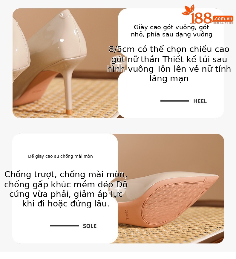 Giày cao gót nữ mũi nhọn phong cách Pháp, gót 5 cm — Đen-5CM chi tiết 2