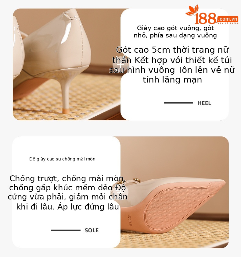 Giày cao gót nữ mũi nhọn gót nhọn kiểu dáng thanh lịch — đen chi tiết 2