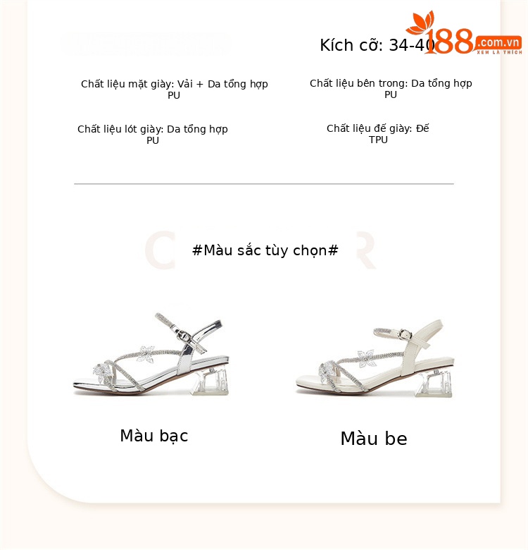 Sandal cao gót nữ đính đá phong cách Pháp gót dày 9 cm — 4623303008m màu, 4624303086m màu, 4623303008màu vàng, 4624303086 bạc chi tiết 2