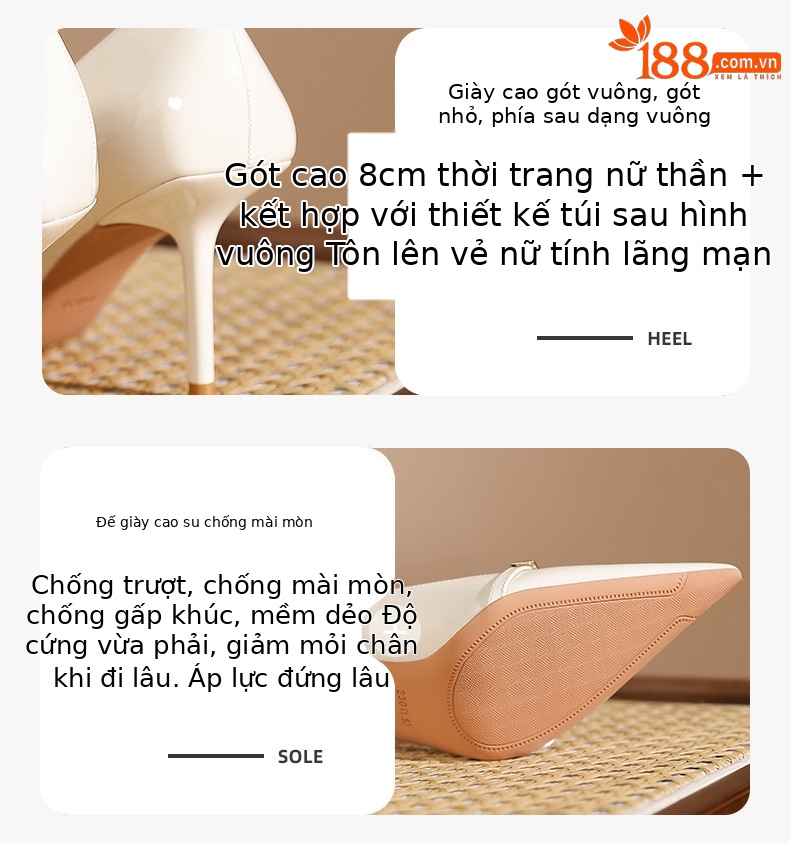Giày cao gót mũi nhọn quai một dây khóa kim loại kiểu Pháp — bột khỏa thân chi tiết 2
