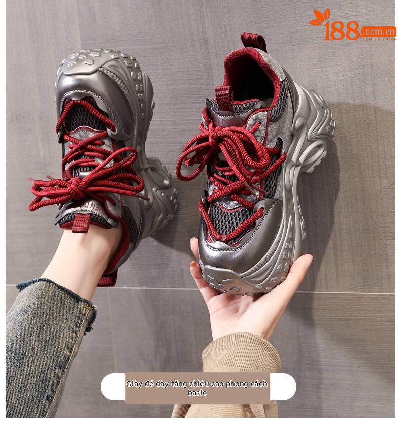 Giày sneaker nữ chunky đế dày tăng chiều cao 11cm phong cách thể thao — Angola Đỏ chi tiết 1