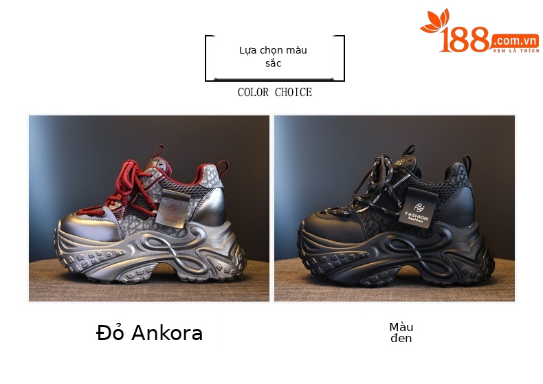 Giày sneaker nữ chunky đế dày tăng chiều cao 11cm phong cách thể thao — Angola Đỏ chi tiết 2