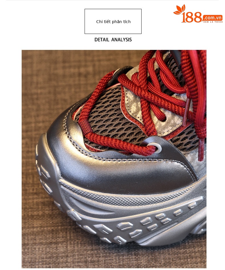Giày sneaker nữ chunky đế dày tăng chiều cao 11cm phong cách thể thao — Angola Đỏ chi tiết 7