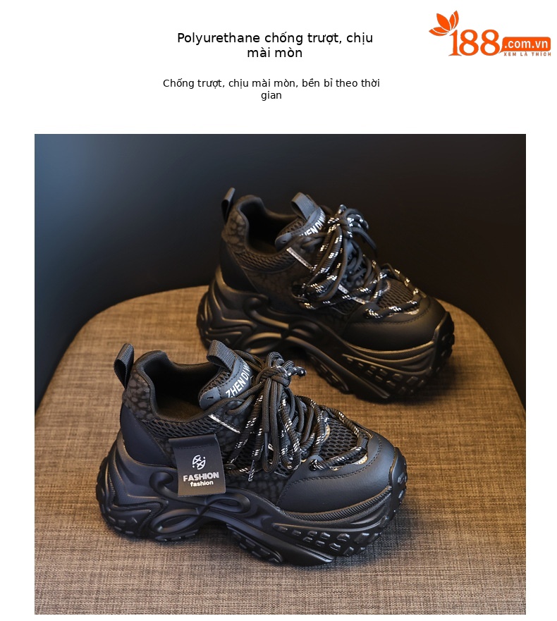 Giày sneaker nữ chunky đế dày tăng chiều cao 11cm phong cách thể thao — Angola Đỏ chi tiết 10