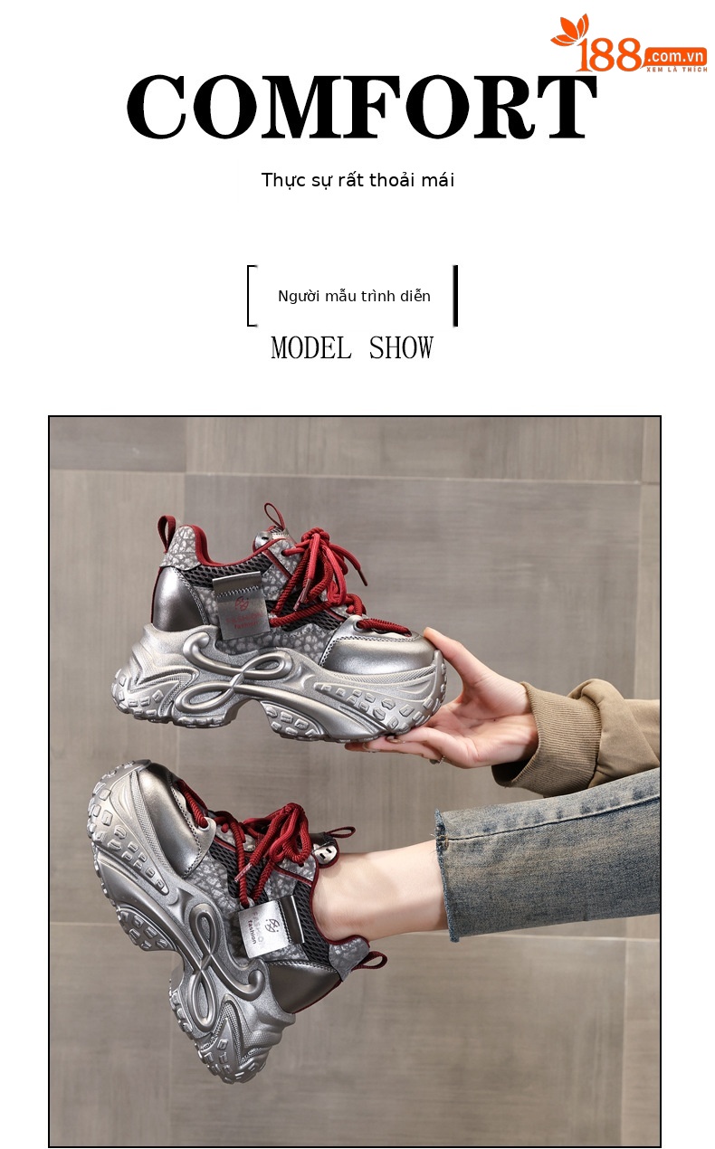 Giày sneaker nữ chunky đế dày tăng chiều cao 11cm phong cách thể thao — Angola Đỏ chi tiết 11