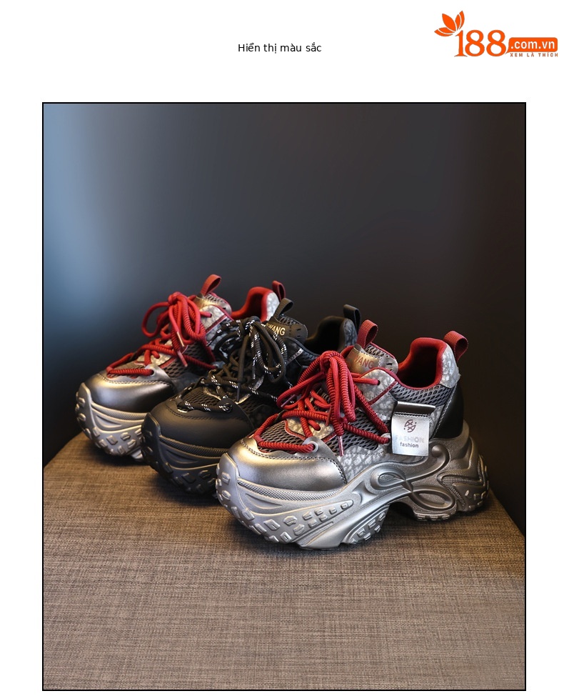 Giày sneaker nữ chunky đế dày tăng chiều cao 11cm phong cách thể thao — Angola Đỏ chi tiết 18