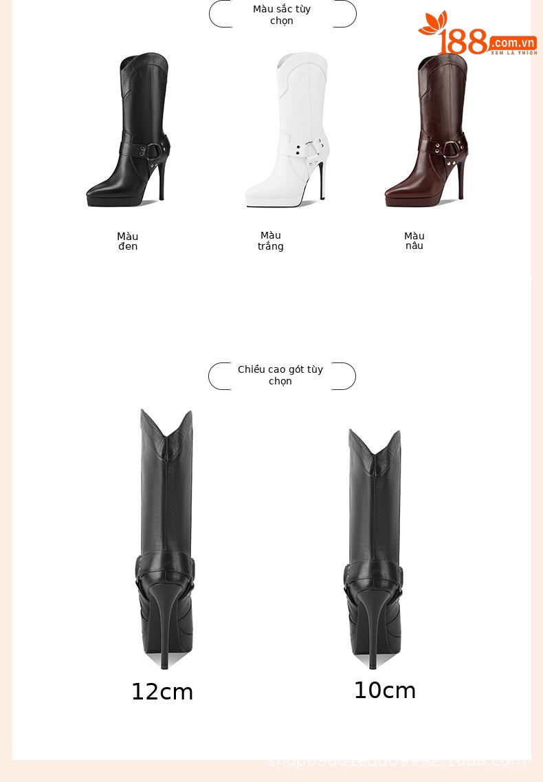 Boot nữ cổ cao ôm bắp chân mũi nhọn da thật, gót platform 10 cm, phong cách retro châu Âu — Lớp lót đơn màu trắng 10cm chi tiết 1