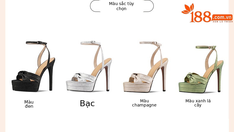 Sandal cao gót nữ mũi tròn hở mũi, quai một chữ, đế platform, gót siêu cao 12 cm, phong cách Âu Mỹ — sâm panh chi tiết 1