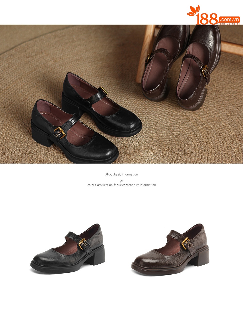 Giày Mary Jane nữ đế dày retro quai ngang gót vuông — đen chi tiết 4