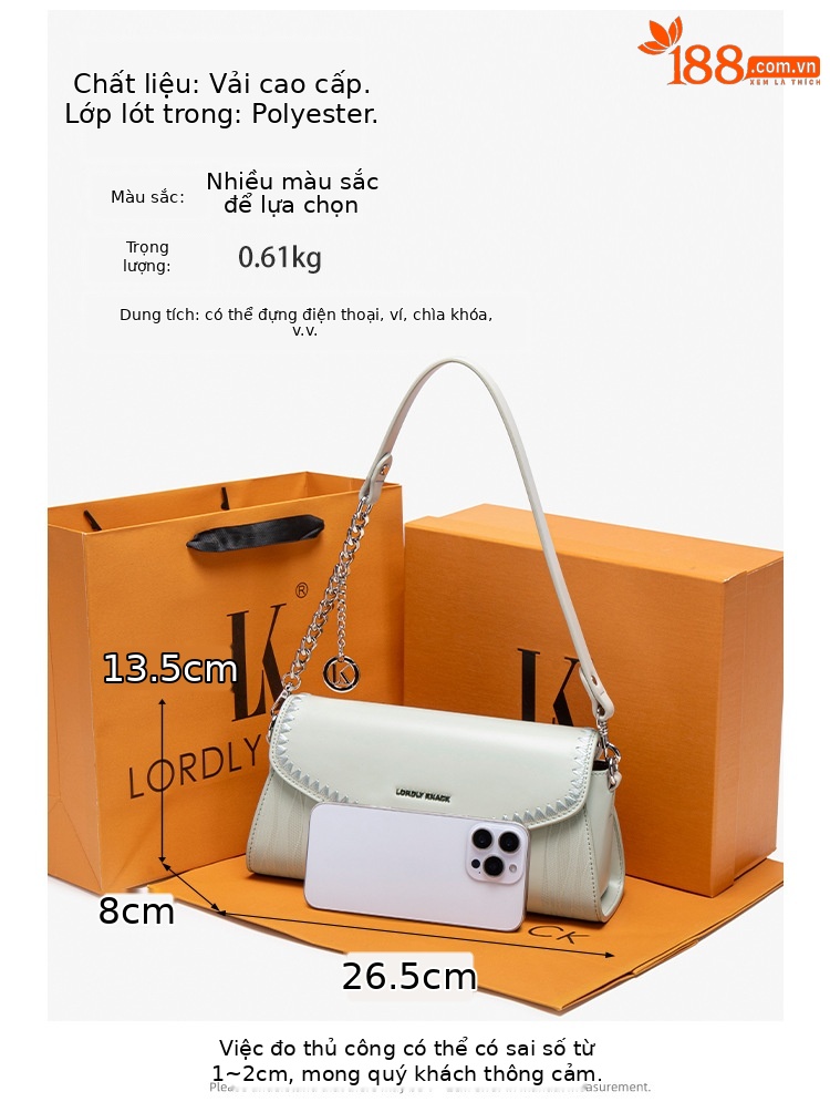 Túi đeo chéo nữ phong cách retro baguette, kiểu dáng nhỏ gọn đeo vai đơn — đen, trắng, màu nâu, màu sáng chi tiết 1