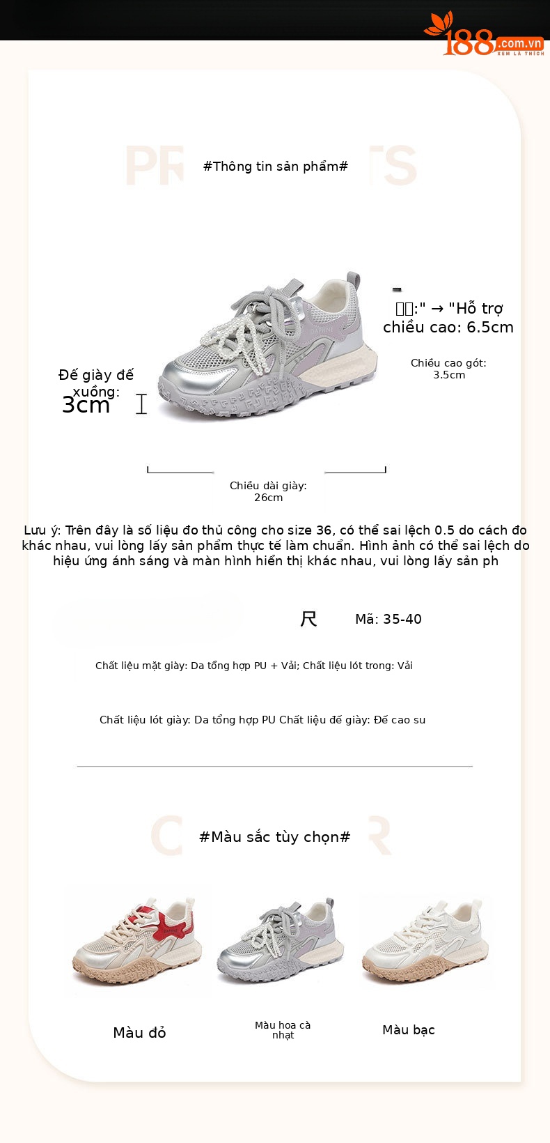 Giày sneaker lưới trắng nữ hè 2025 thoáng khí phối chân váy phong cách Đức Huấn — Đỏ3125101341, Màu hoa cà 3125101341, Bạc 3125101341 chi tiết 1