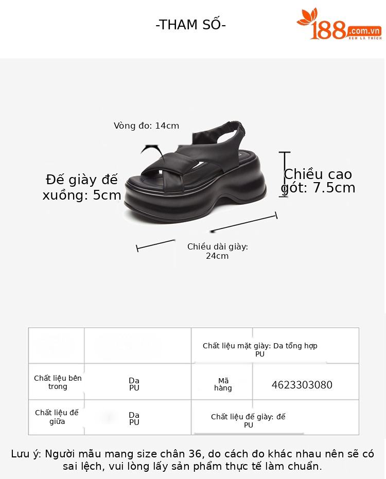 Dép sandal nữ đế xuồng tăng chiều cao mùa hè 2025 — Màu be 3125303067, Đen3125303067, Đen4623303080, Màu be4623303080 chi tiết 1