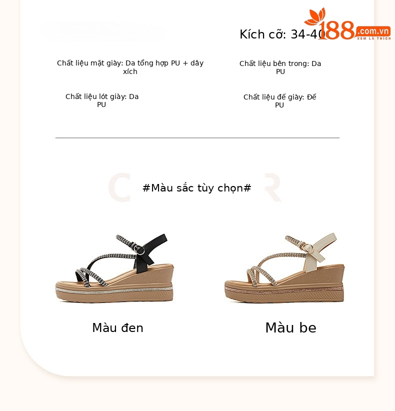 Sandal nữ đế xuồng đính đá phong cách La Mã, gót 6,5–7 cm — Màu be/chiều cao gót 6,5 cm 3124303029, Màu be/chiều cao gót 7 cm 3125303133, Mơ/gót cao 7 cm 4625303217, Đen/gót cao 6,5 cm 3124303029 chi tiết 2