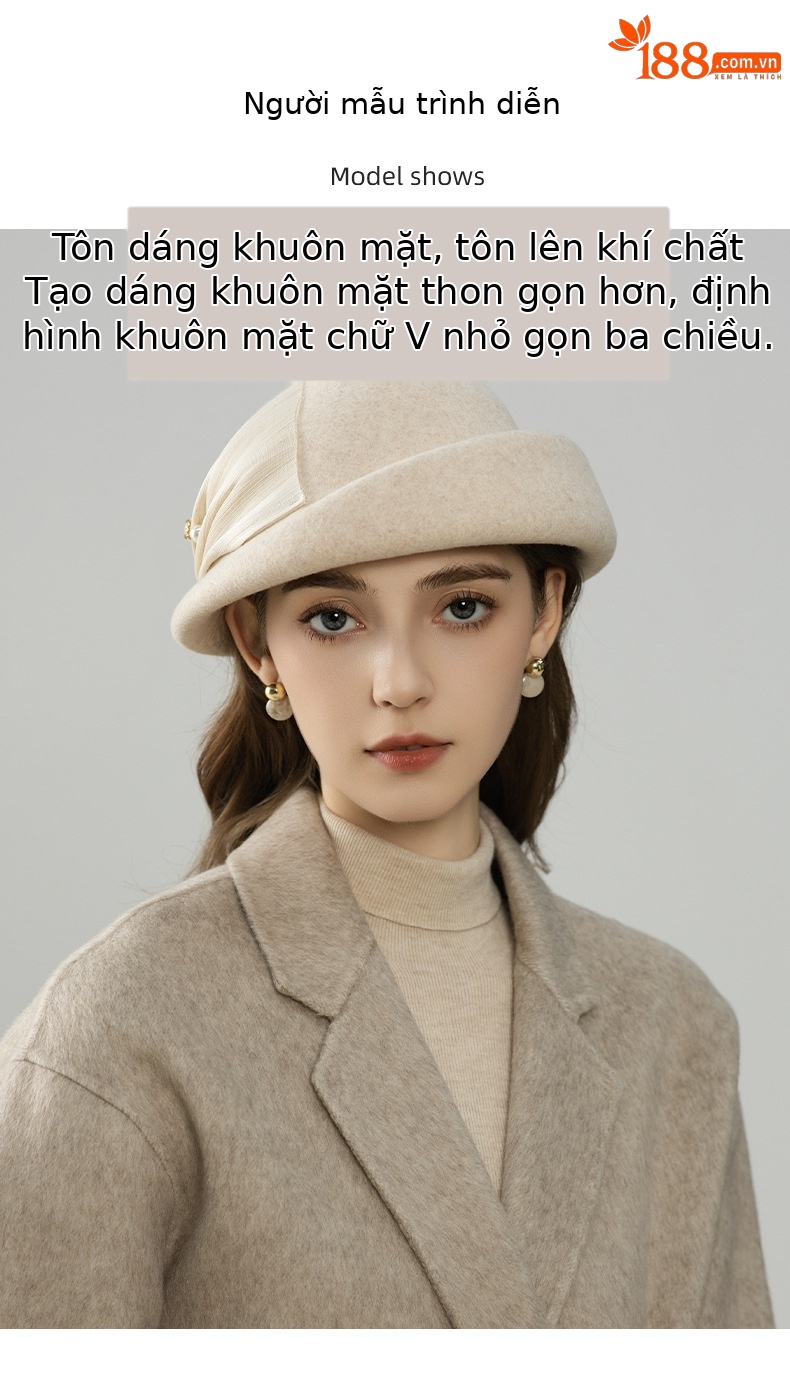 Mũ beret nữ kiểu Pháp chất liệu lanh tơ tằm trang trí ngọc trai, mùa thu đông — đen chi tiết 4
