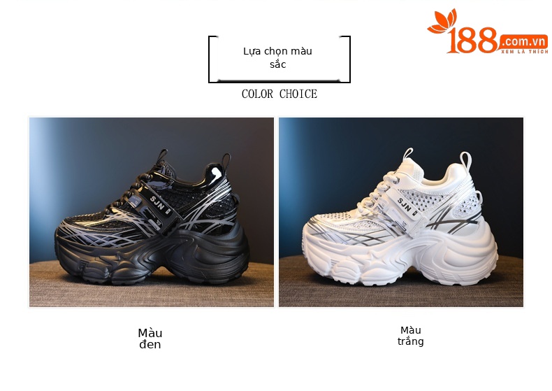 Giày sneaker nữ đế dày platform tăng chiều cao phong cách hot trend — đen chi tiết 2