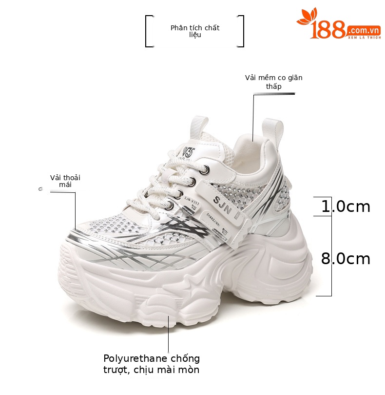 Giày sneaker nữ đế dày platform tăng chiều cao phong cách hot trend — đen chi tiết 3