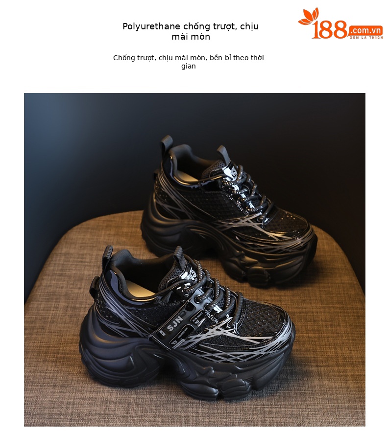 Giày sneaker nữ đế dày platform tăng chiều cao phong cách hot trend — đen chi tiết 10
