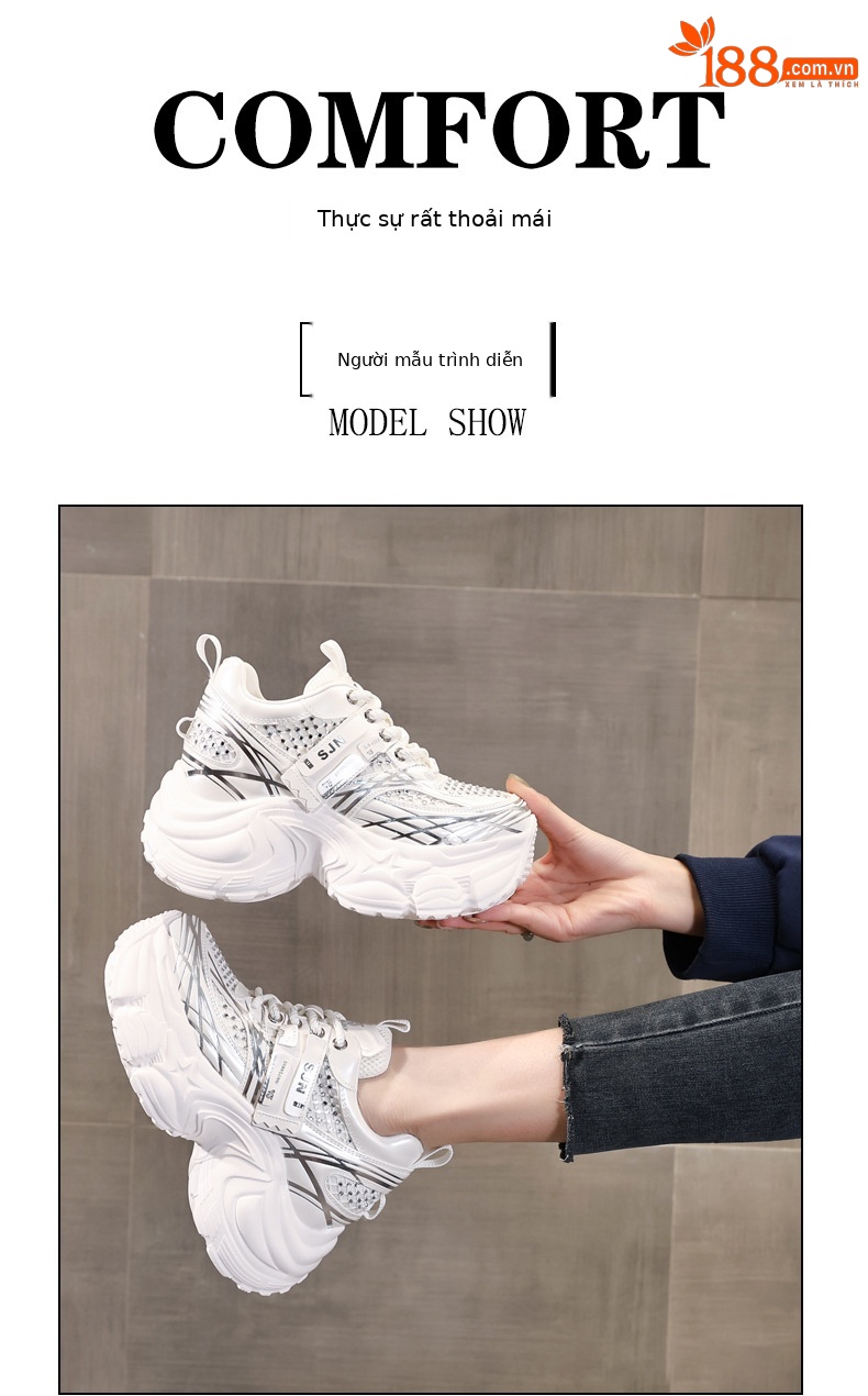 Giày sneaker nữ đế dày platform tăng chiều cao phong cách hot trend — đen chi tiết 11