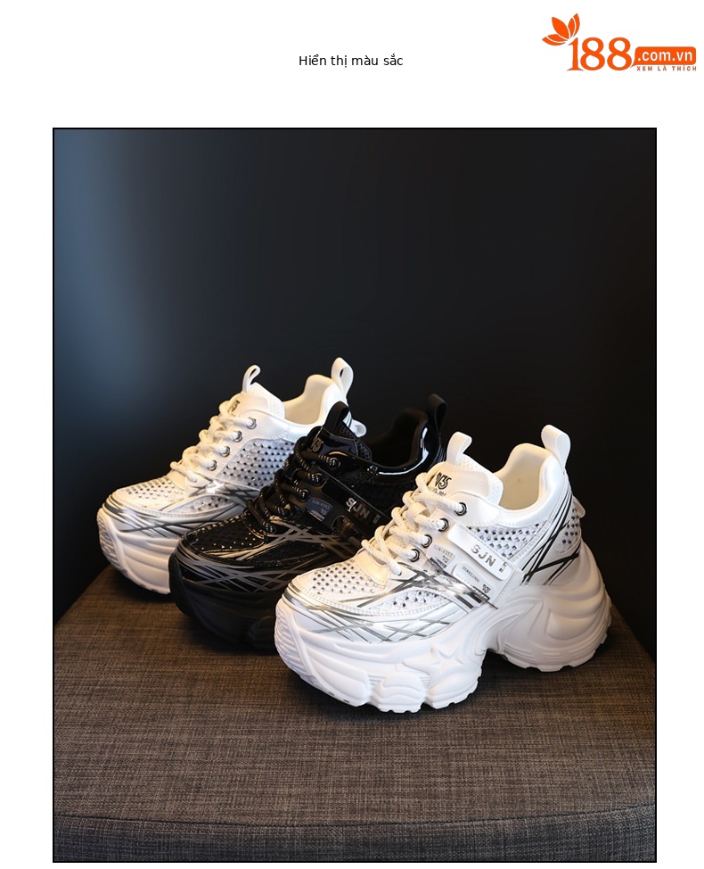 Giày sneaker nữ đế dày platform tăng chiều cao phong cách hot trend — đen chi tiết 18