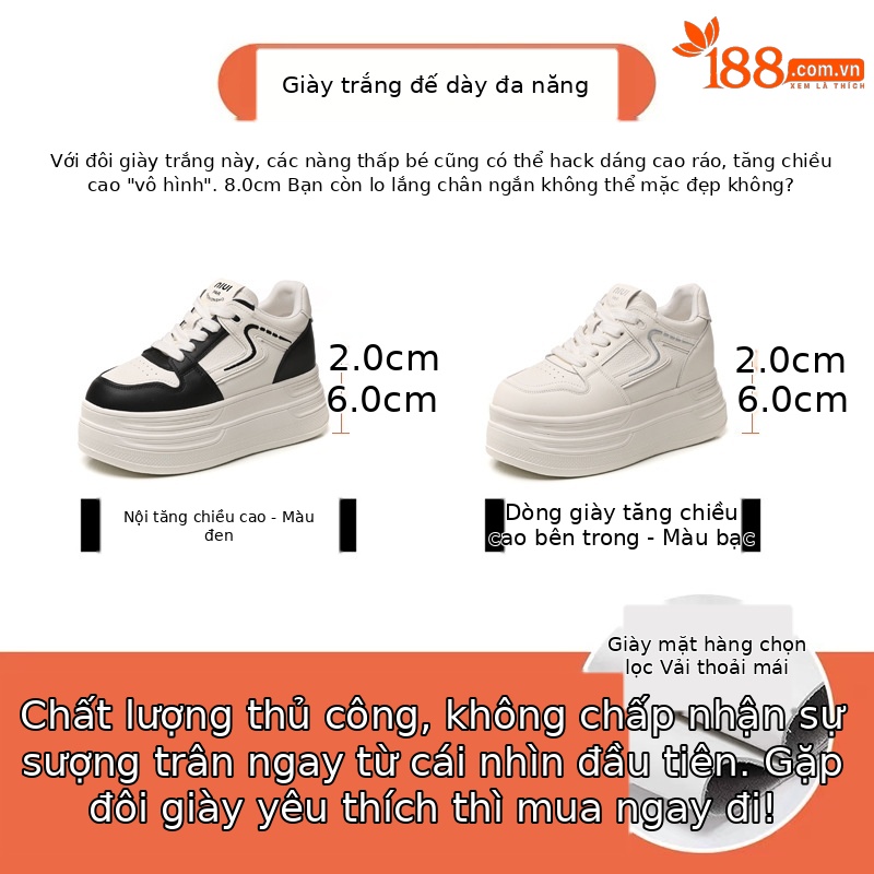 Giày sneaker nữ đế xuồng 8cm tăng chiều cao phong cách đa năng — đen