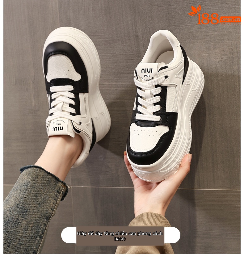 Giày sneaker nữ đế xuồng 8cm tăng chiều cao phong cách đa năng — đen chi tiết 1
