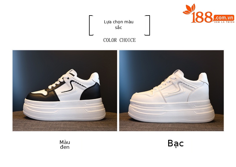 Giày sneaker nữ đế xuồng 8cm tăng chiều cao phong cách đa năng — đen chi tiết 2