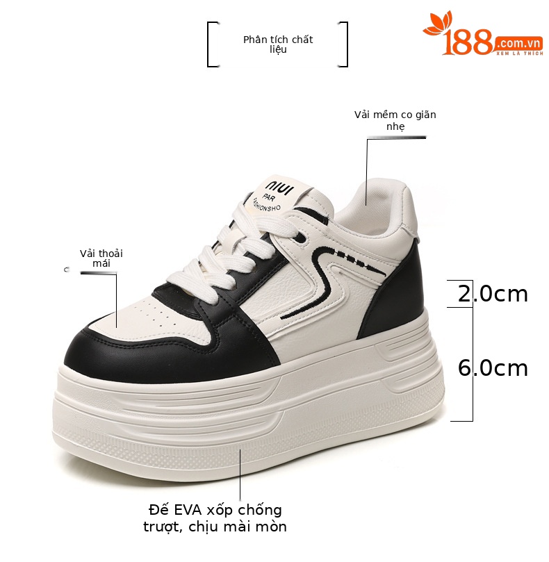 Giày sneaker nữ đế xuồng 8cm tăng chiều cao phong cách đa năng — đen chi tiết 3