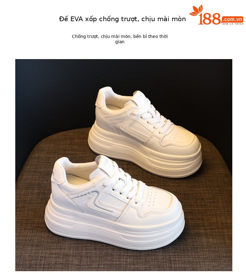 Giày sneaker nữ đế xuồng 8cm tăng chiều cao phong cách đa năng — đen chi tiết 10