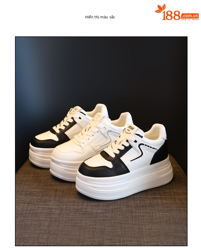 Giày sneaker nữ đế xuồng 8cm tăng chiều cao phong cách đa năng — đen chi tiết 18