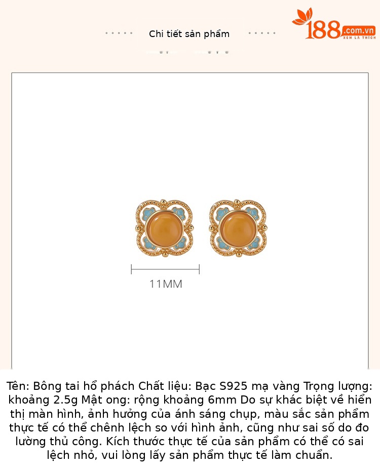 Bông tai bạc S925 mạ vàng hình vuông như ý, men răng, hoa văn rỗng phong cách Đôn Hoàng — một cặp chi tiết 4