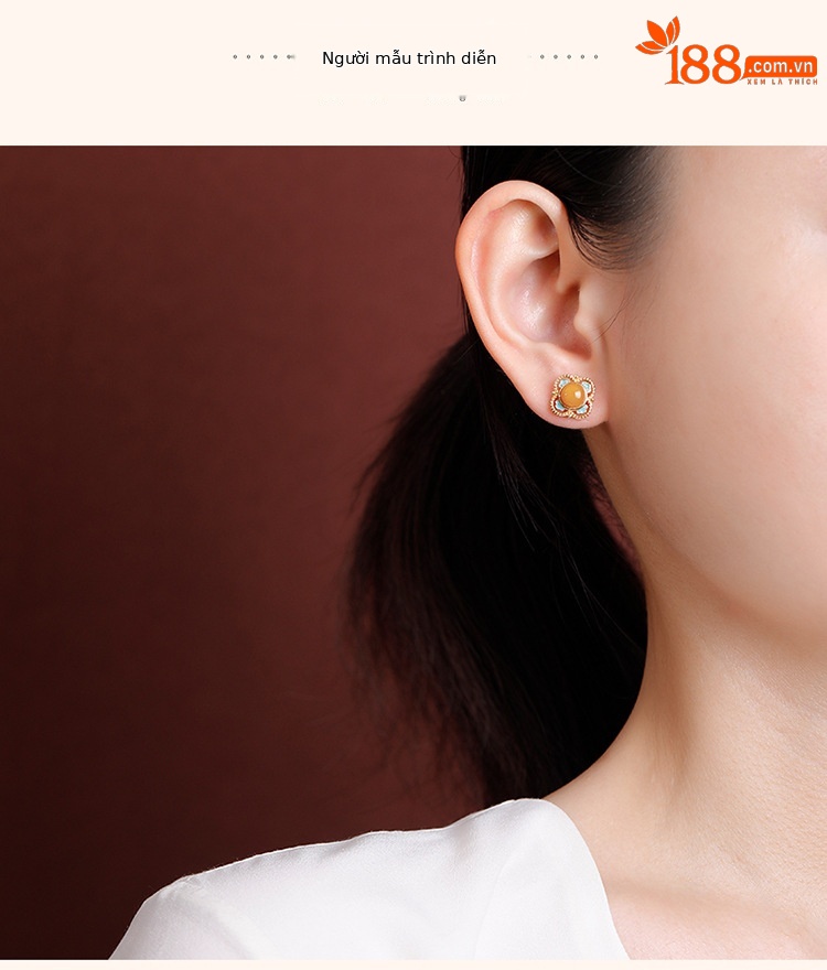 Bông tai bạc S925 mạ vàng hình vuông như ý, men răng, hoa văn rỗng phong cách Đôn Hoàng — một cặp chi tiết 6