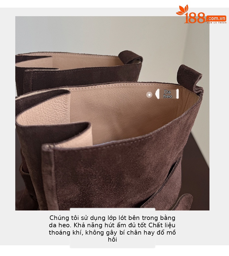 Boot cao bồi cổ trung bình da bò lộn phong cách retro, gót thấp khóa thắt lưng — đen, màu nâu sẫm, kaki chi tiết 13