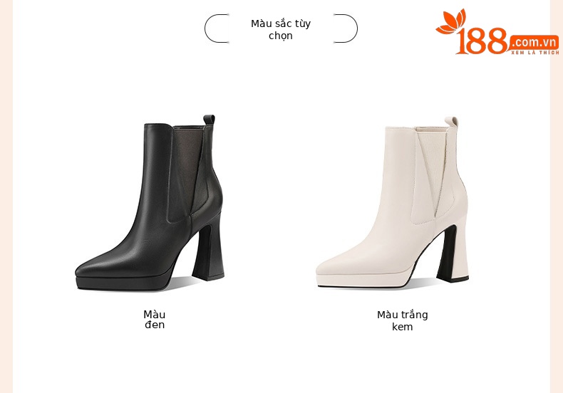 Boot nữ mũi nhọn siêu cao gót da thật đế platform dự tiệc — nhung đen chi tiết 1