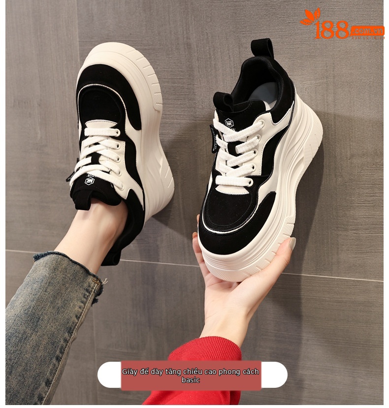 Giày sneaker nữ đế dày tăng chiều cao 9 cm, phong cách thể thao thời trang — màu nâu chi tiết 1