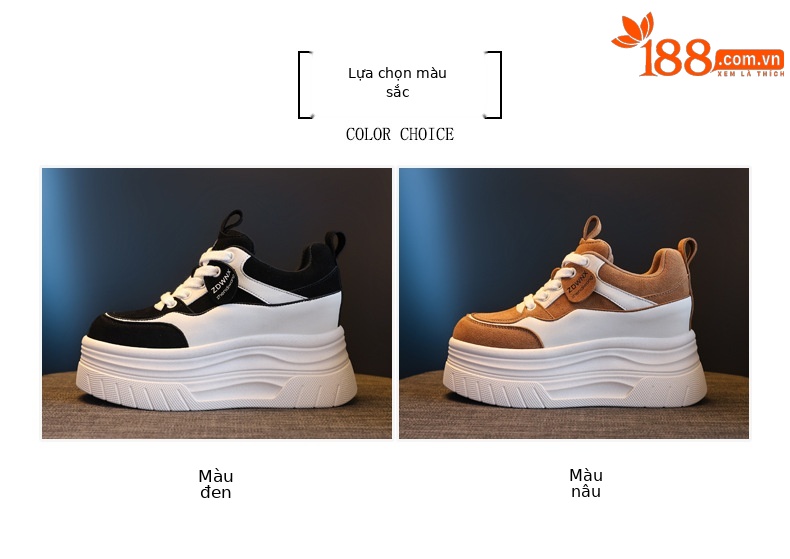 Giày sneaker nữ đế dày tăng chiều cao 9 cm, phong cách thể thao thời trang — màu nâu chi tiết 2