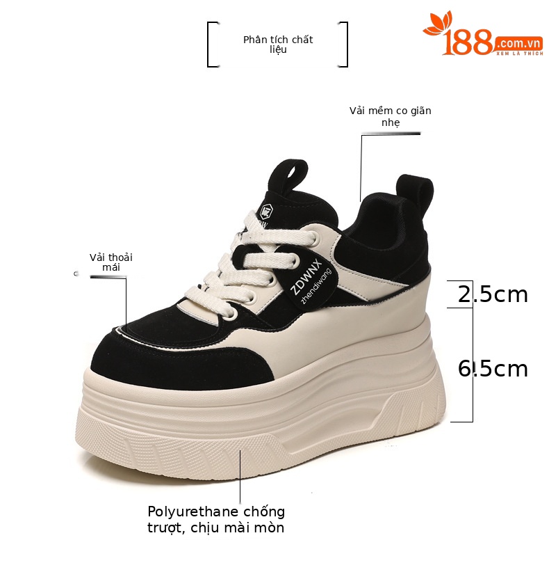 Giày sneaker nữ đế dày tăng chiều cao 9 cm, phong cách thể thao thời trang — màu nâu chi tiết 3