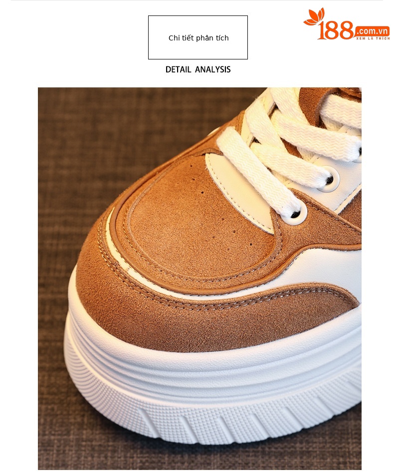 Giày sneaker nữ đế dày tăng chiều cao 9 cm, phong cách thể thao thời trang — màu nâu chi tiết 7