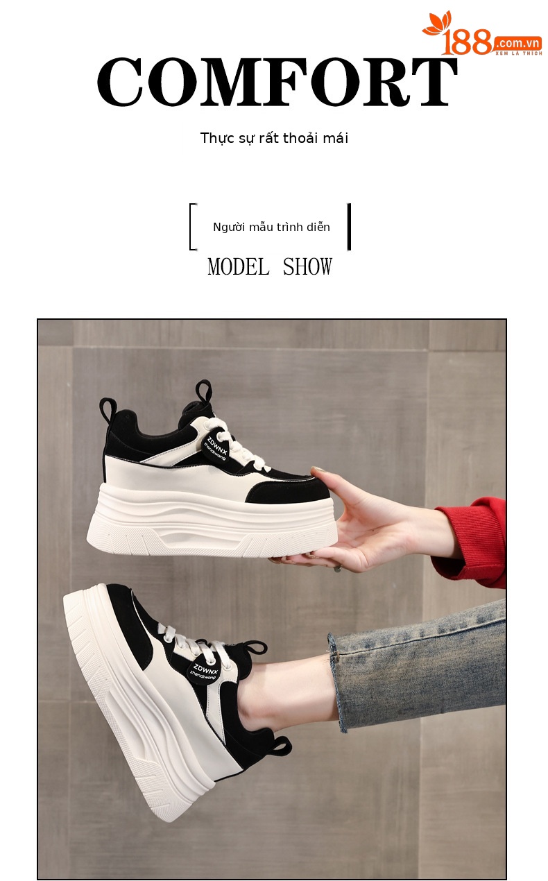 Giày sneaker nữ đế dày tăng chiều cao 9 cm, phong cách thể thao thời trang — màu nâu chi tiết 11